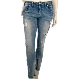 One Teaspoon Free bird Skinny jeans Low Rise Distressed Grunge Goth Blue 27